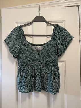Hollister Green Floral Peplum Top